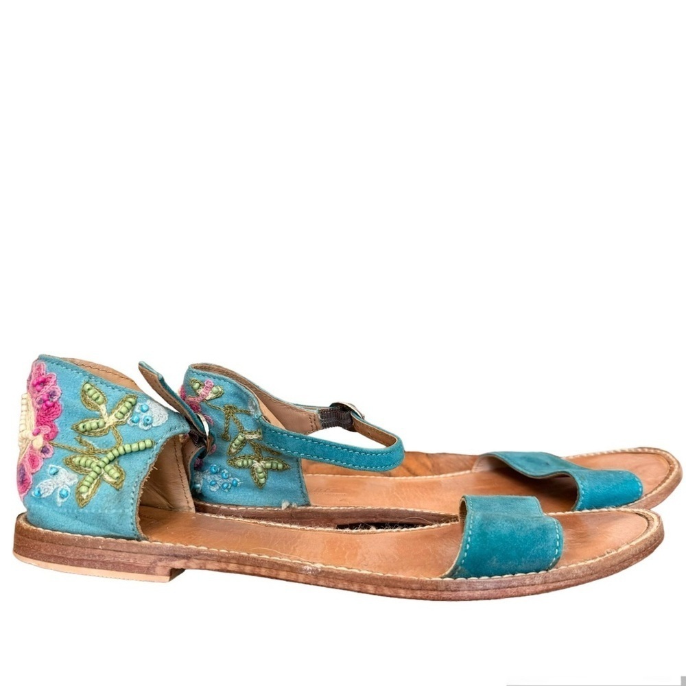 🌈 6/$60 Miss Albright Suede, Beaded, Leather, Ankle Strap, Turquoise, Size 9